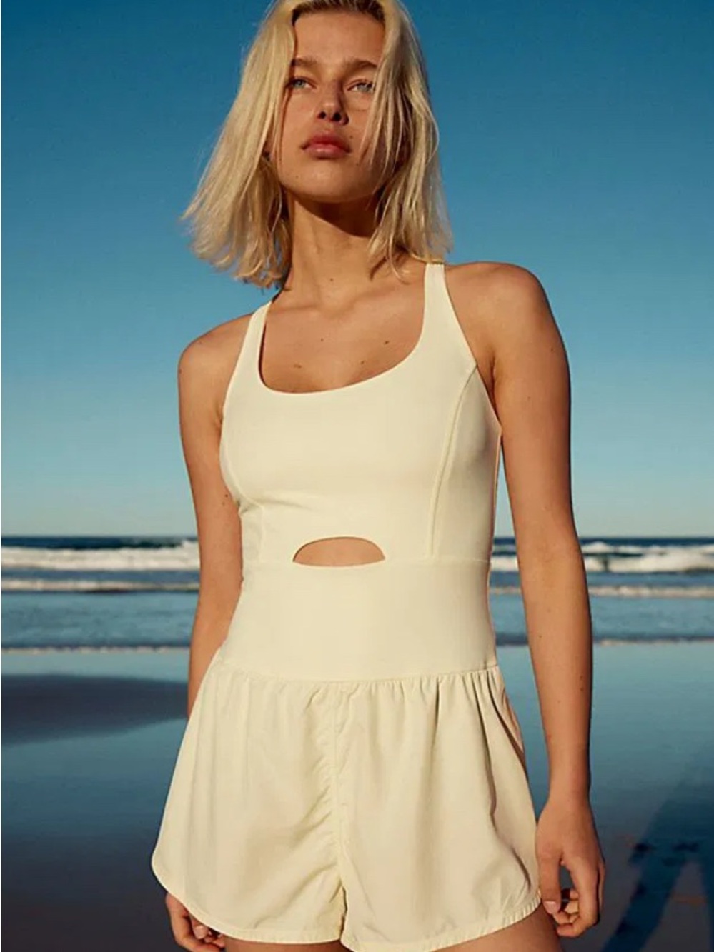 Free People Light Cream Athletic Romper